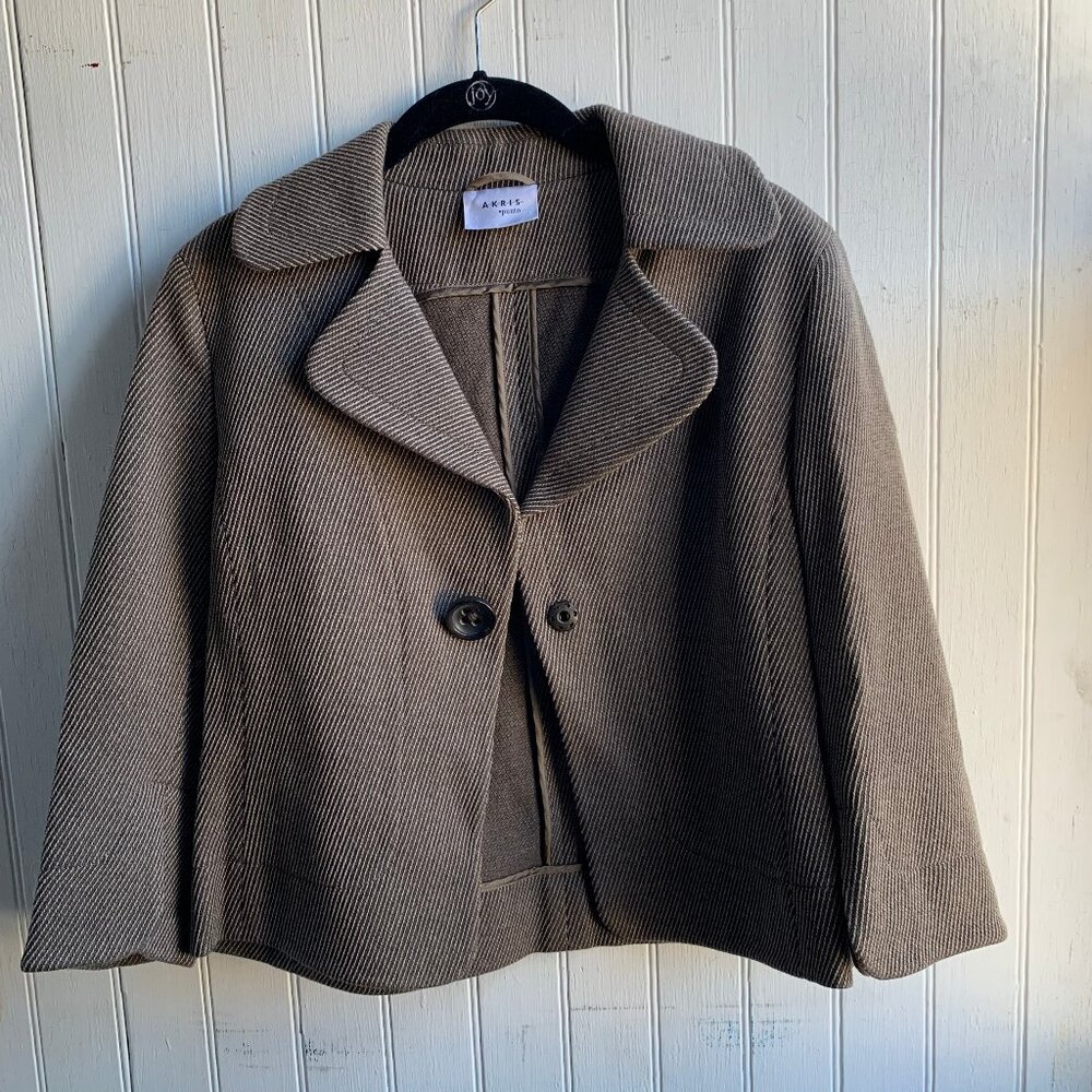 Akris Punto Beige Brown Cream Diagonal Stripe One Button Blazer Jacket - Wool  8
